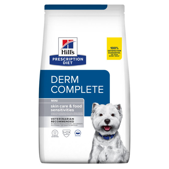 Hill’s Prescription Diet Canine Derm Complete Mini – Hrană Uscată Hipoalergenică pentru Câini de Talie Mică cu Alergii și Probleme de Piele, 1 kg